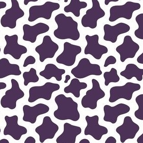 Small Scale Cow Print Plum Purple on White