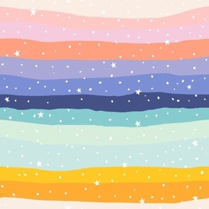 colourful sunset and night sky - stripes - with whimsical stars - sky bedding - nature inspired