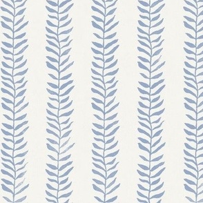 Chalk Blue on Cream, Botanical Block Print | Blue leaves fabric from original block print, natural decor, block printed plant fabric, leaf pattern in cornflower blue.