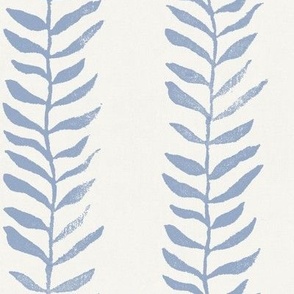 Chalk Blue on Cream, Botanical Block Print (xl scale) | Blue leaves fabric from original block print, natural decor, block printed plant fabric, leaf pattern in cornflower blue.