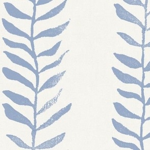 Chalk Blue on Cream, Botanical Block Print (xxl scale) | Blue leaves fabric from original block print, natural decor, block printed plant fabric, leaf pattern in cornflower blue.