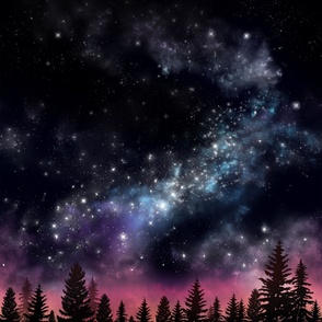 night sky over the pine forest