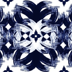 abstract Celtic floral botanical navy blue and white