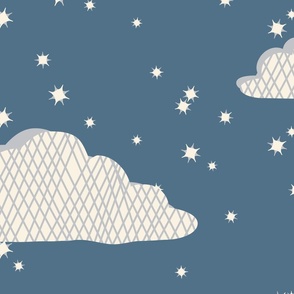 Coastal Sky - Clouds and Twinkling Stars on Admiral Blue