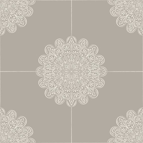detailed mandala - cloudy silver taupe _ creamy white - hand drawn