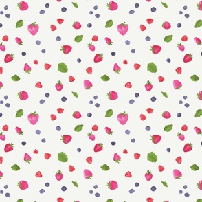 Tossed Berries - small scale pink, blue, and green