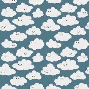 Happy Little Clouds - smiling white puffy clouds in a blue sky - shw1054 - small scale