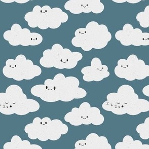 Happy Little Clouds - smiling white puffy clouds in a blue sky - shw1054 - medium scale