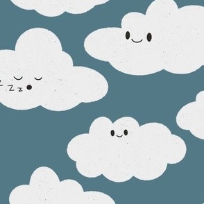 Happy Little Clouds - smiling white puffy clouds in a blue sky - shw1054 - large scale