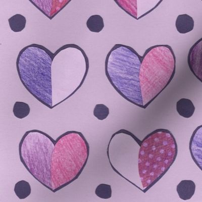 Shades of Purple Hearts, Paper cutting and colored pencils