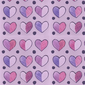 Shades of Purple Hearts, Paper cutting and colored pencils