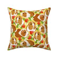 The Sweetest Guinea Pigs with Summer Strawberries on Yellow Linen Medium