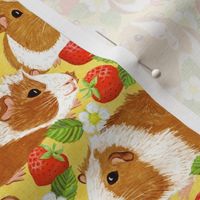 The Sweetest Guinea Pigs with Summer Strawberries on Yellow Linen Small