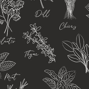 Herb Sketches - White on Black, Large Scale