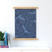 Night Sky Bats and Blooms - stars, leaves, and flowers - dark blue - large