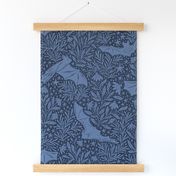 Night Sky Bats and Blooms - stars, leaves, and flowers - dark blue - large