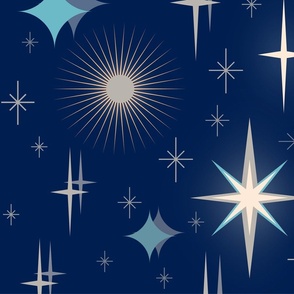 Mid-Century Modern Starry Night in Midnight Blue