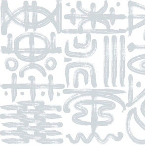 artistic brushstroke worldly tribal symbols grey and white