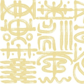 artistic brushstroke worldly tribal symbols gold yellow white