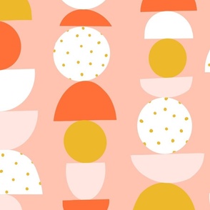 Abstract Shapes V1: Mod Art Shape Collage Pink Red Gold Yellow and White Semi Half Circles - Large