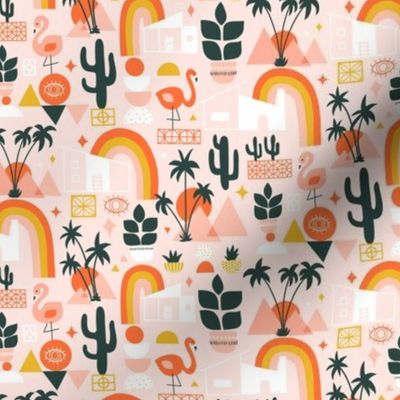 Palm Springs Sunset V1: Mod Art, Mid Century, Western Boho Cactus Abstract Orange, Pink and Green - XS