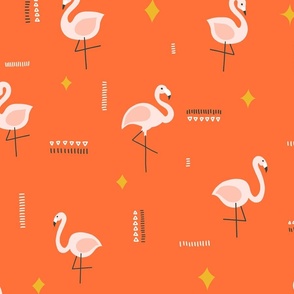 Flamingos Palm Springs V1: Red and pink flamingo tropical abstract retro pattern - Large