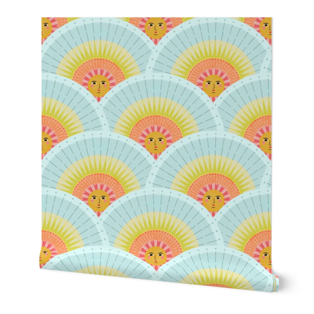 Large // Sunshine with sun faces in scallop pattern