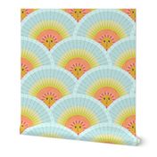 Large // Sunshine with sun faces in scallop pattern