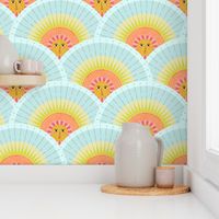Large // Sunshine with sun faces in scallop pattern
