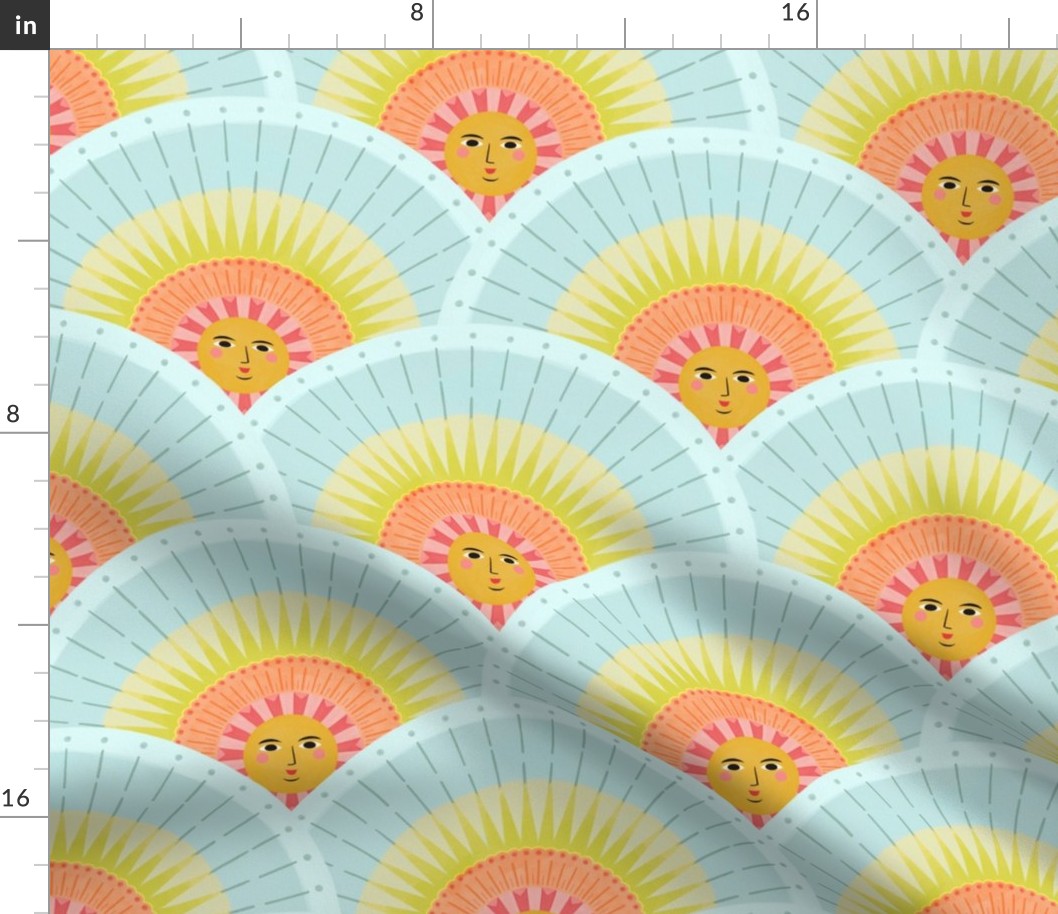 Large // Sunshine with sun faces in scallop pattern