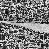 artistic brushstroke worldly tribal symbols black and white
