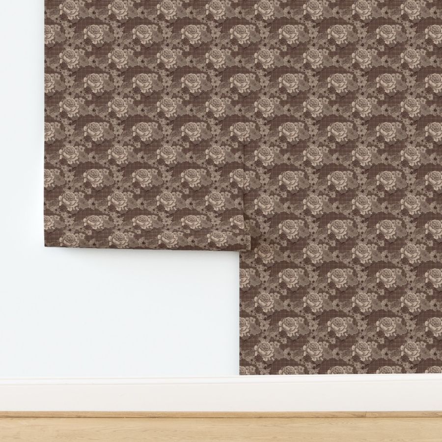 Vintage Roses and Peonies- Earth Tone Tweed - SMALL