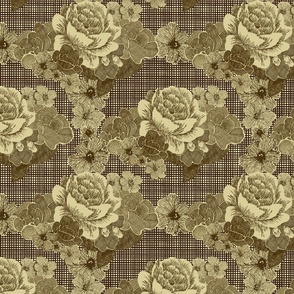 Vintage Roses and Peonies - Yellow Tweed - SMALL