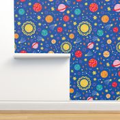 Outer Space Pattern on navi background and bright colours