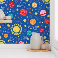 Outer Space Pattern on navi background and bright colours