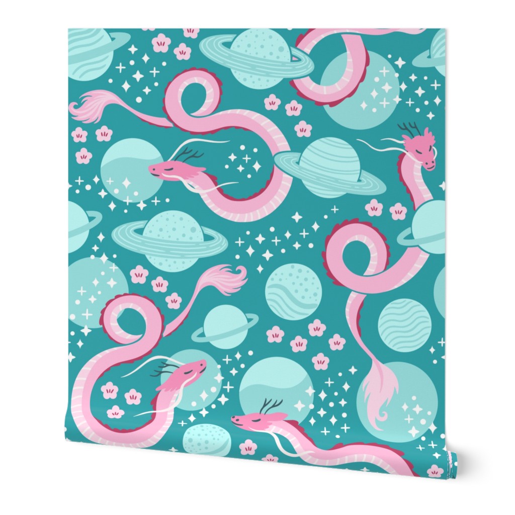 Dreamy Serpent Dragons in Space | Large / Jumbo Scale | Pink Teal & Aqua