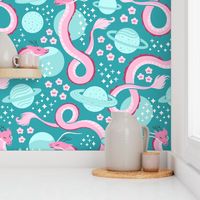 Dreamy Serpent Dragons in Space | Large / Jumbo Scale | Pink Teal & Aqua