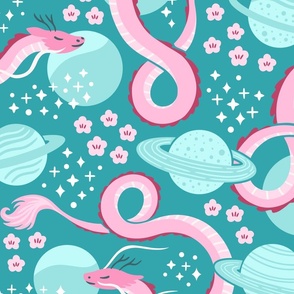 Dreamy Serpent Dragons in Space | Large / Jumbo Scale | Pink Teal & Aqua