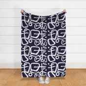 modern abstract brushstroke symbol shapes large scale white navy background and white
