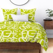 modern abstract brushstroke symbol shapes large scale lime green chartreuse white 