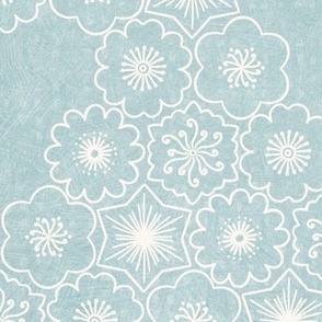 Blossom Clouds, eggshell blue (Xlarge) - flowers, stars and sky