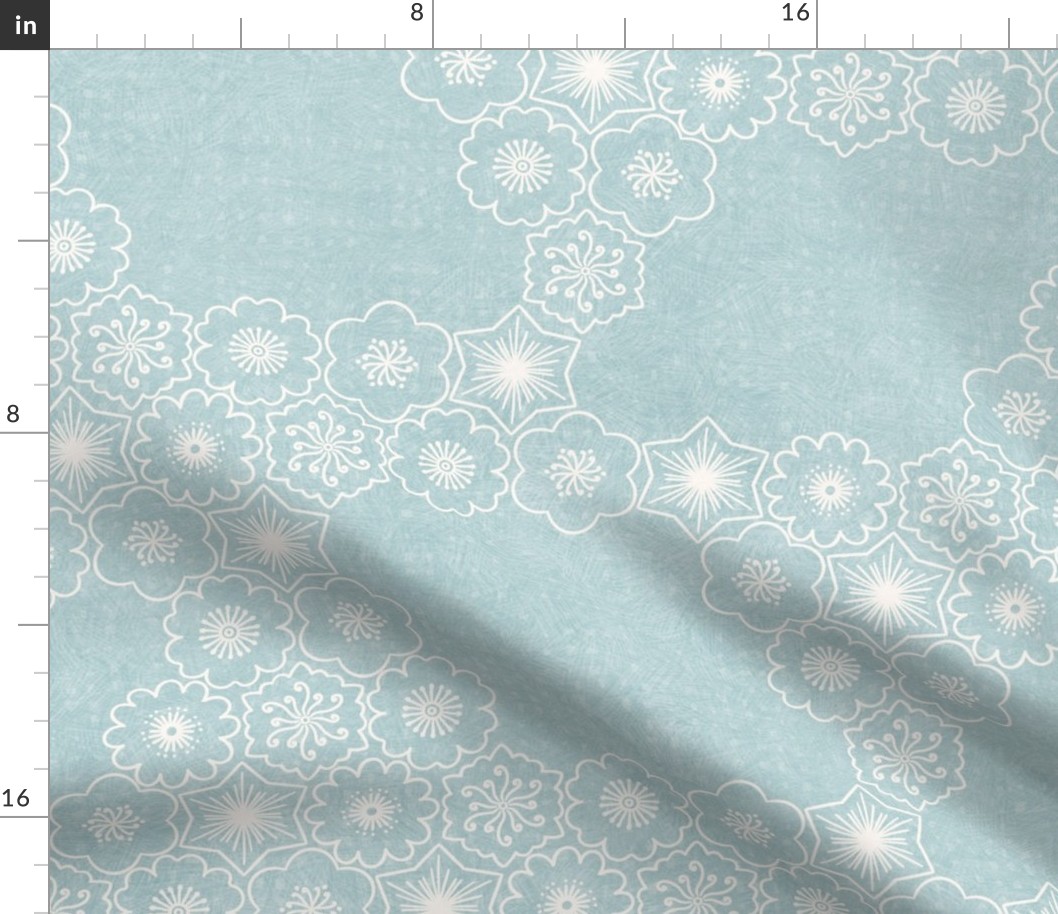 Blossom Clouds, eggshell blue (Xlarge) - flowers, stars and sky