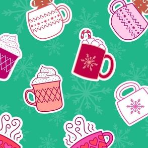 Hot Christmas Cocoa - LARGE - Multi Aqua Green Red Pink