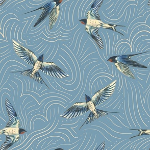 Medium - Swallows In The Sky - Blue with Cloud Lines