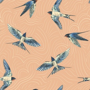 Medium - Swallows In The Sky - Peach with Cloud Lines