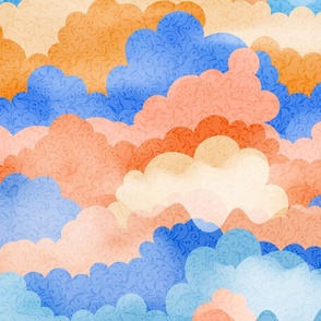 Fluffy Clouds Orange Blue Large Scale