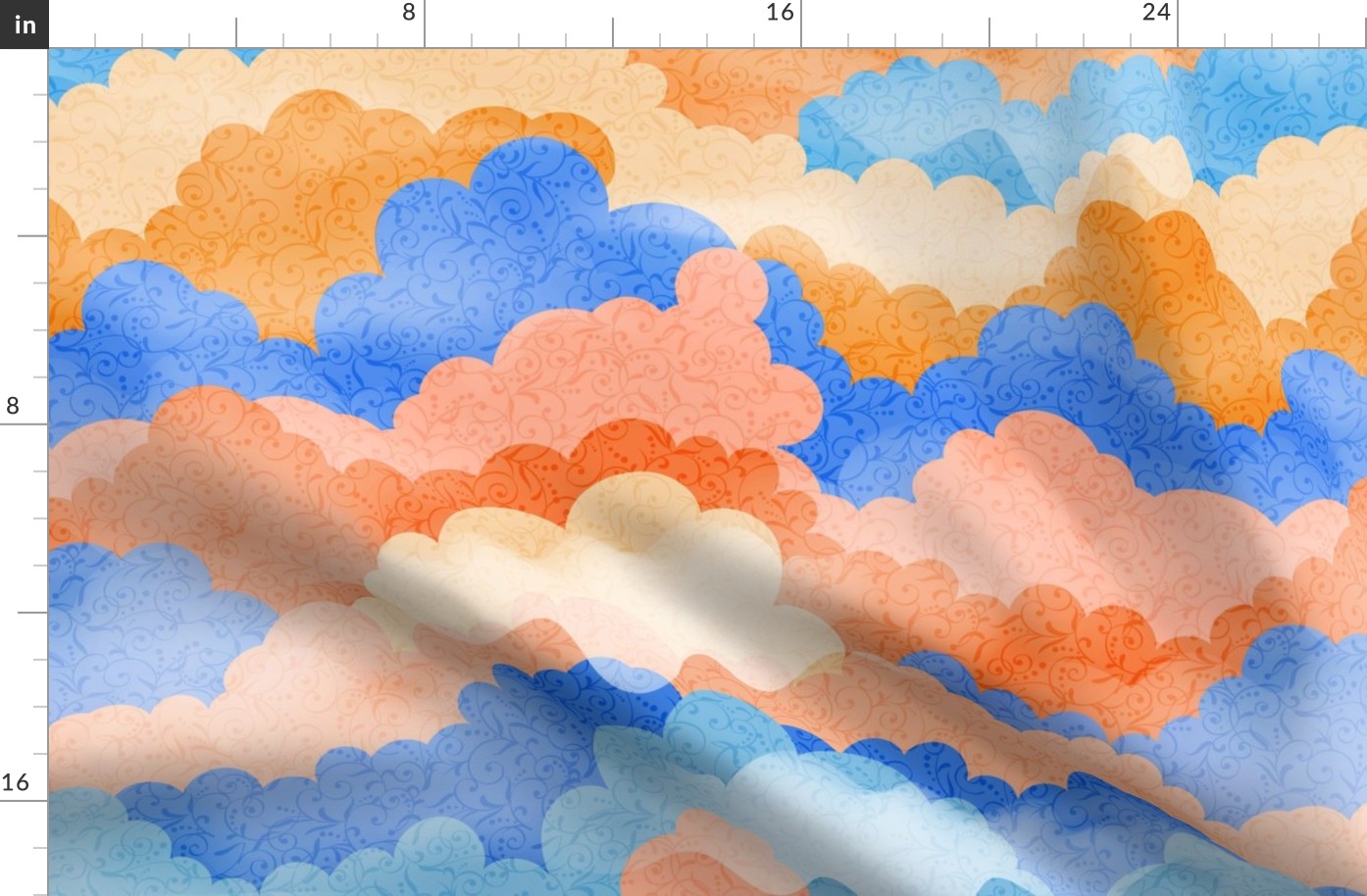 Fluffy Clouds Orange Blue Large Scale