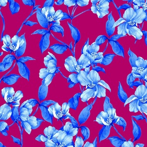 Sakura Blue Monochrome - Fuchsia LS