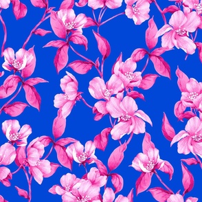 Sakura Fuchsia Monochrome - Rich Blue Large Scale