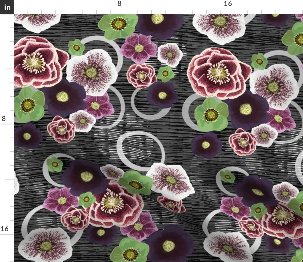 Hellebores with Circles - gray- small